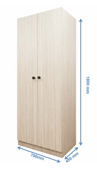 Modern Oak & Wool White Finish Two Door Wardrobe – Minimalist Space-Saving Design