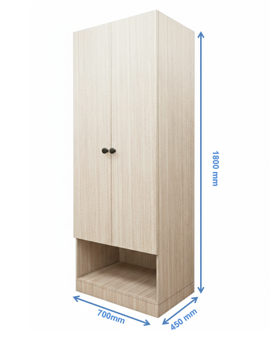 Modern Oak Finish Compact Two Door Design with Bottom Shelf