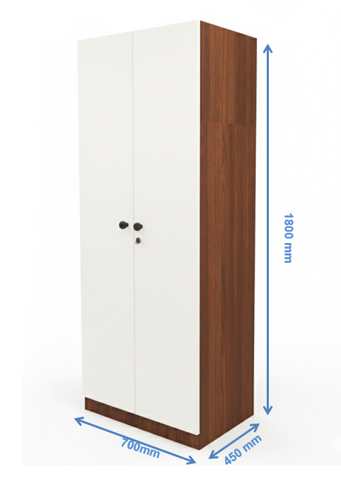 American Walnut & Wool White Finish Wardrobe – Sleek Two Door Storage with Hanging Space