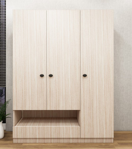 Modern Oak Finish Wardrobe - Stylish 3 Door Design with Bottom Shelf