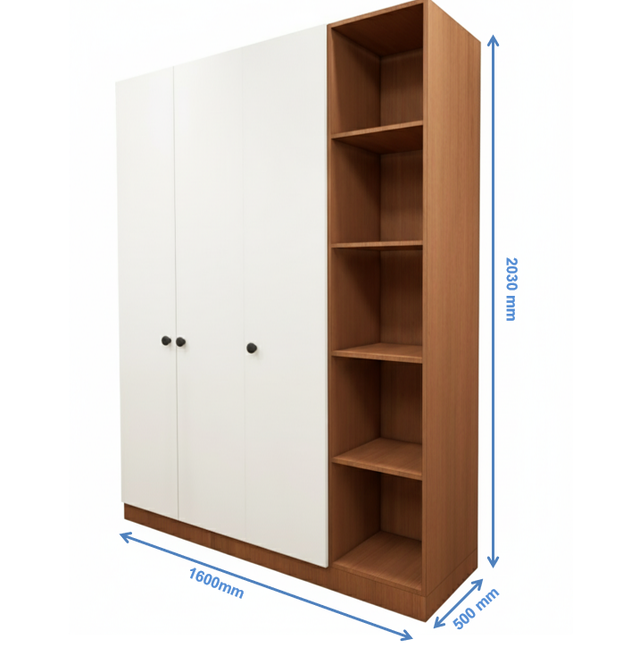 Burma Teak & Wool White Finish - Stylish 4 Door Unit with Side Open Shelves