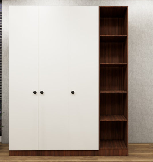 American Walnut & Wool White Finish - Stylish 4 Door Unit with Side Open Shelves