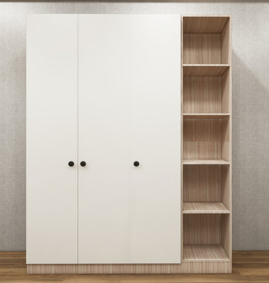 Modern Oak & Wool White Finish - Stylish 4 Door Unit with Side Open Shelves