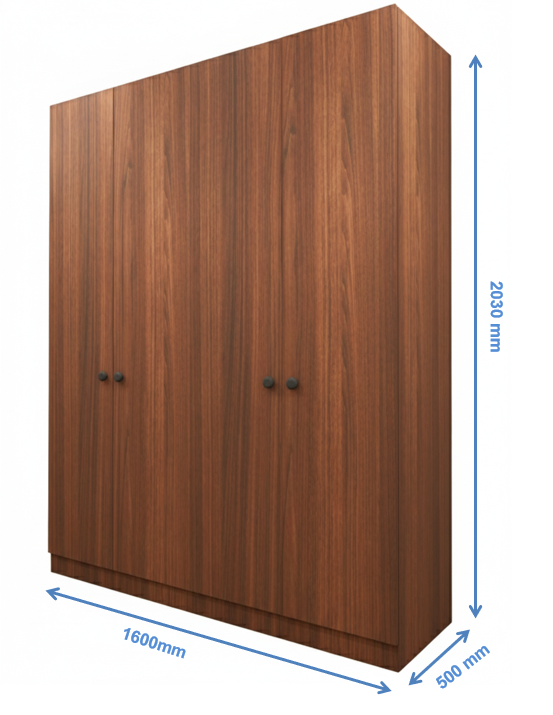 American Walnut & Wool White Finish – 4 Door Wardrobe Spacious Organizer Design