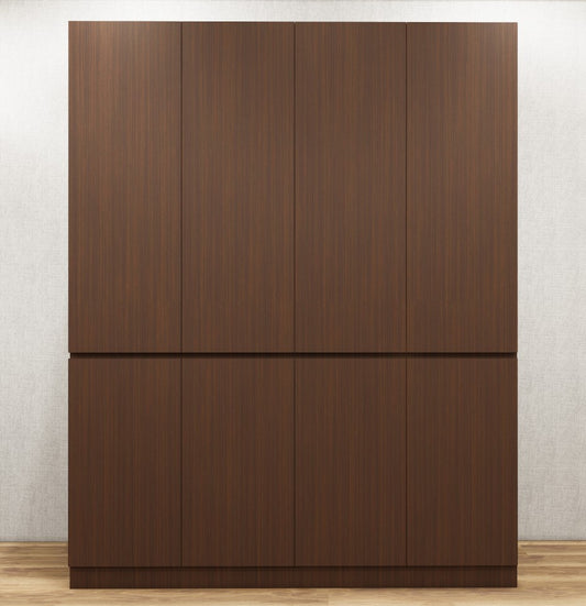 Modern Rich Walnut & Wool White Finish Four Door Wardrobe – Ample Shelving & Hanging Space