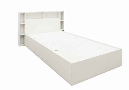 Wool White Finish Single Bed with Headboard Storage