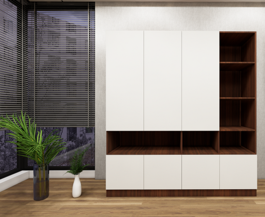 American Walnut & Wool White Finish Bookshelf – Modern Display Unit