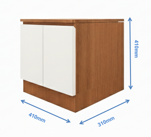 Burma Teak & Wool White Finish Bedside Table with Dual Door Storage