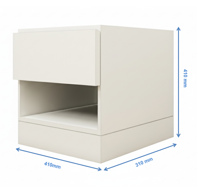 Wool White Finish Bedside Table with Drawer and Open Shelf