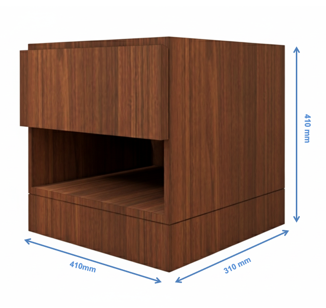 American Walnut Finish Bedside Table with Drawer and Open Shelf