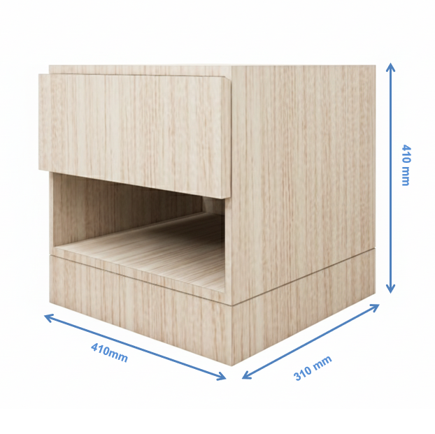 Modern Oak Finish Bedside Table with Drawer and Open Shelf