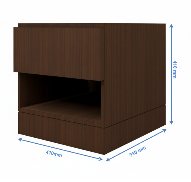 Rich Walnut Finish Bedside Table with Drawer and Open Shelf