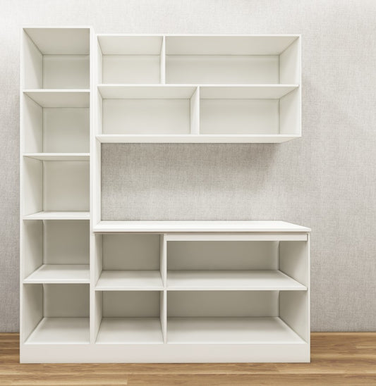 Modern Wool White Finish Crockery Unit – Multi-Section Modular Design