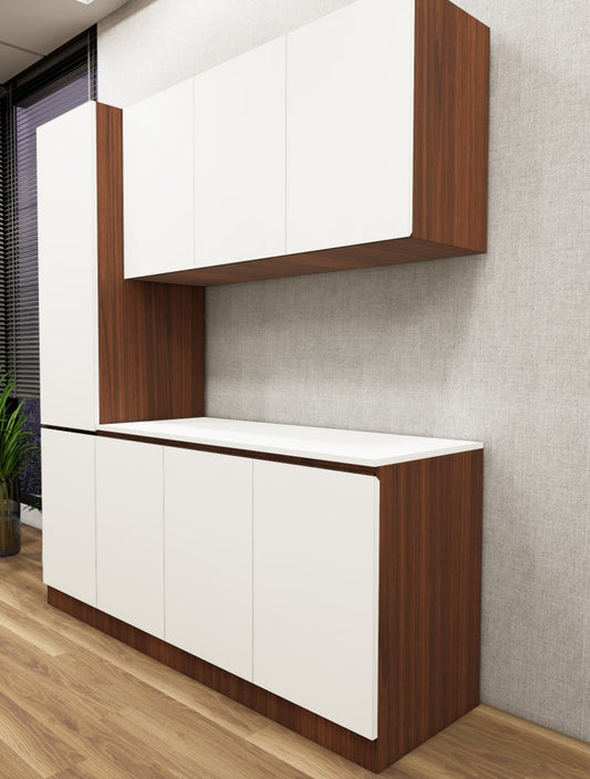American Walnut & Wool White Finish Crockery Unit – Modern Dining Storage