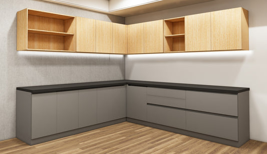 Dust & Urban Teak Finish L Shaped Kitchen
