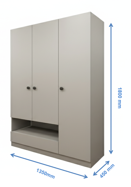 Gothic Grey Finish Three Door Wardrobe