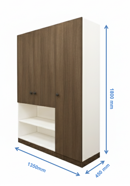 Legno Oak Dark & Frosty White Finish Three Door Wardrobe