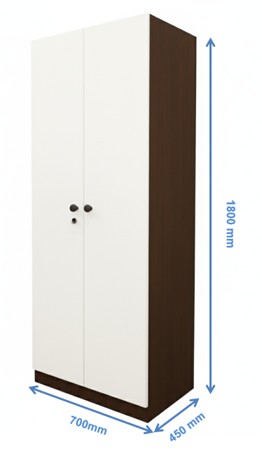 Rich Walnut & Wool White Finish Wardrobe – Sleek Two Door Storage with Hanging Space