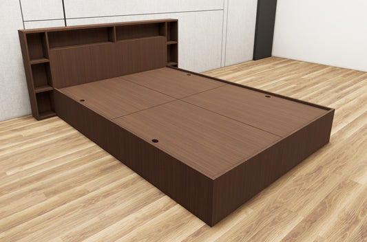 Rich Walnut Finish Queen Size Bed with Storage – Luxury Wooden Bedframe