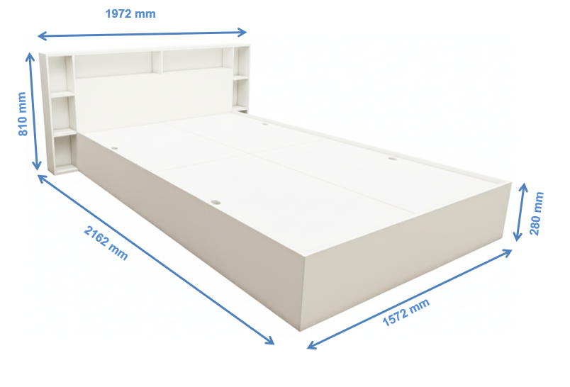Wool White Finish Queen Size Bed with Storage – Luxury Wooden Bedframe