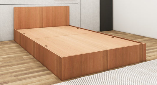 Modern Burma Teak Finish Queen Bed – Spacious Under-Storage Design
