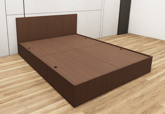 Modern Rich Walnut Finish Queen Bed – Spacious Under-Storage Design