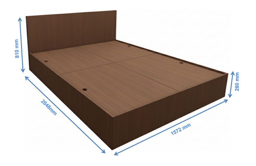Modern Rich Walnut Finish Queen Bed – Spacious Under-Storage Design