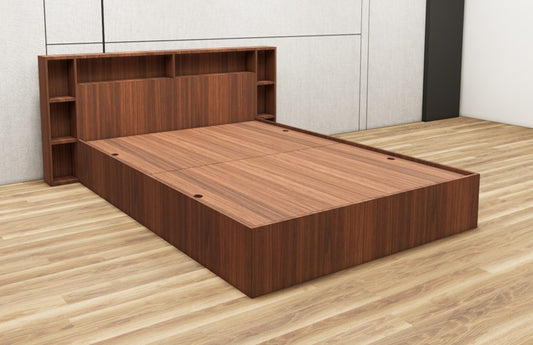 American Walnut Finish Queen Size Bed with Storage – Luxury Wooden Bedframe