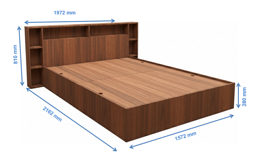 American Walnut Finish Queen Size Bed with Storage – Luxury Wooden Bedframe