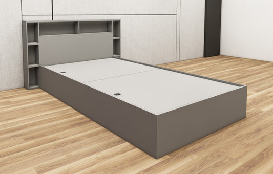 Dust Finish Single Bed with Headboard Storage