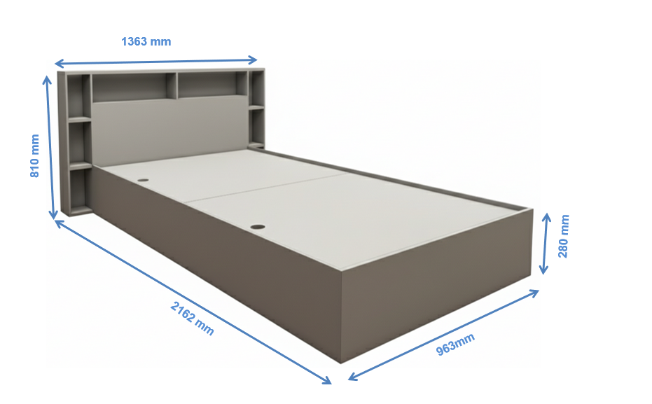 Dust Finish Single Bed with Headboard Storage