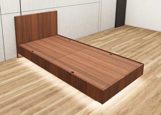 American Walnut Finish Single Bed – Minimalist Box Frame