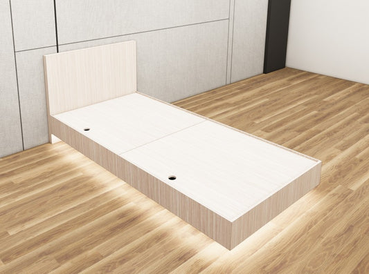 Modern Oak Finish Single Bed – Minimalist Box Frame