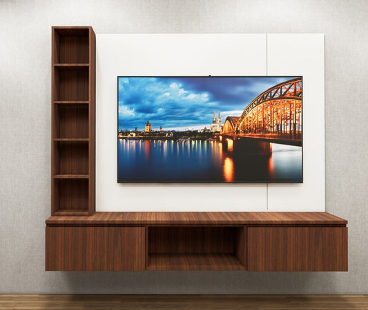 American Walnut & Wool White Finish TV Unit – Modern Entertainment Center