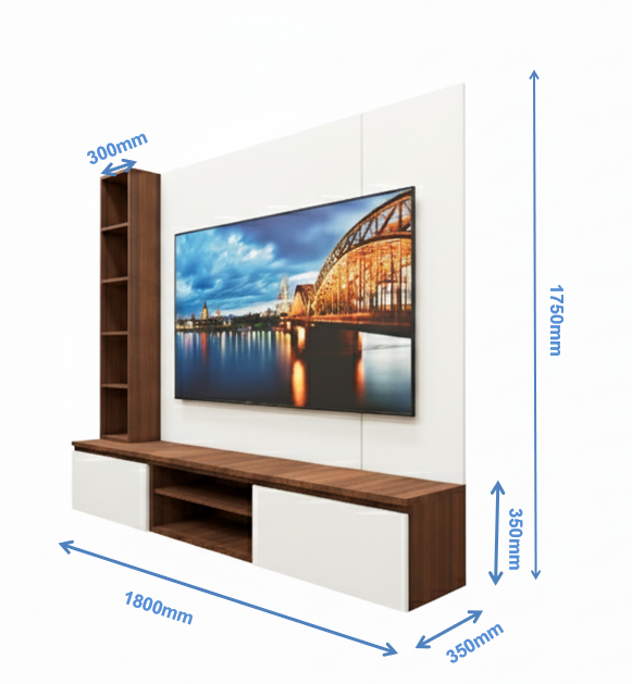 American Walnut & Wool White Finish TV Unit – Modern Entertainment Center