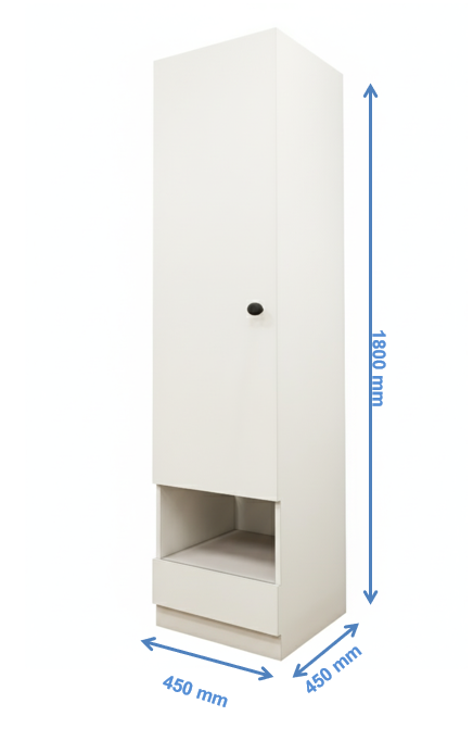 Wool White Finish - Single Door With Drawer & Open Shelf Wardrobe