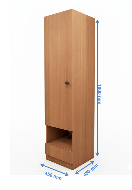 Burma Teak Finish - Single Door With Drawer & Open Shelf Wardrobe