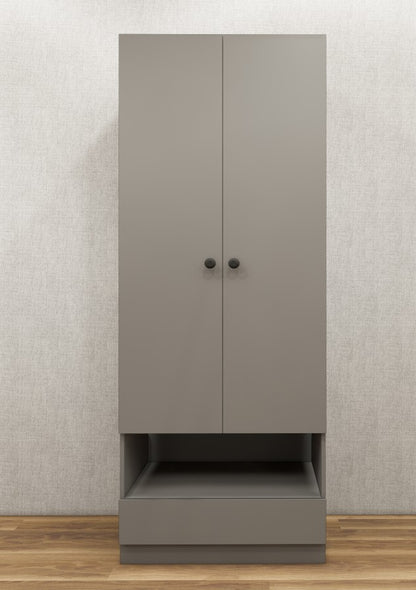 Dust Finish Sleek Two Door Design with Open Shelf & Drawer