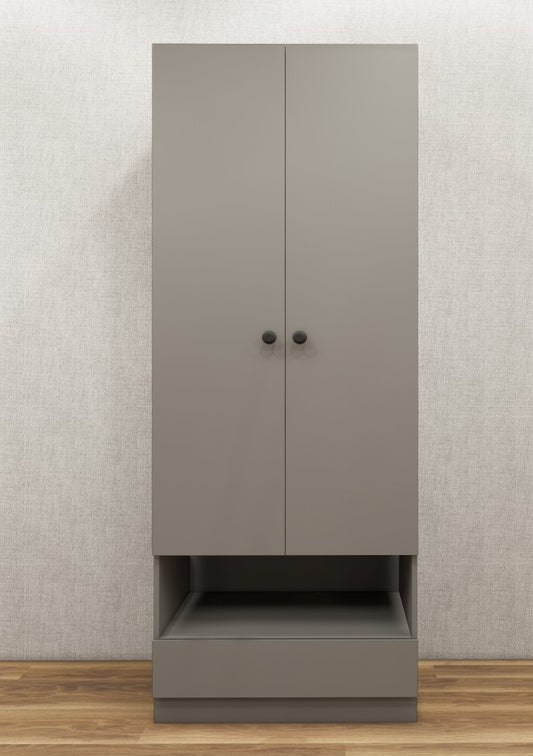 Dust Finish Sleek Two Door Design with Open Shelf & Drawer