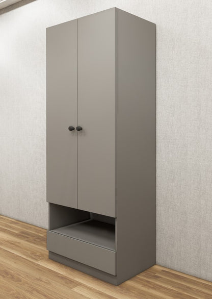 Dust Finish Sleek Two Door Design with Open Shelf & Drawer