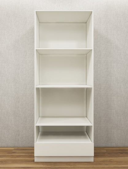 Wool White Finish Sleek Two Door Design with Open Shelf & Drawer