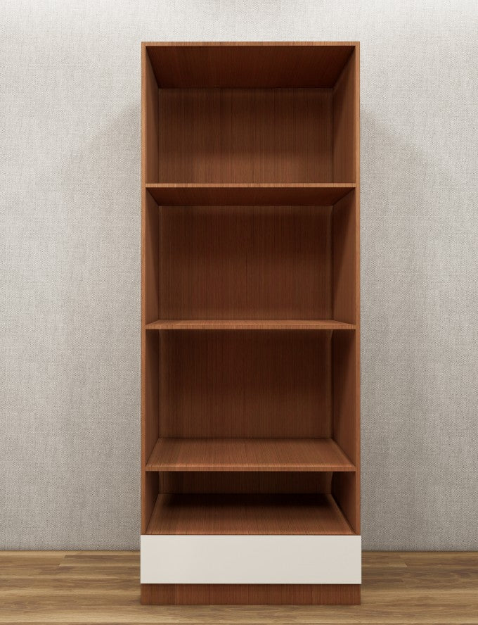 Burma Teak & Wool White Finish Sleek Two Door Design with Open Shelf & Drawer
