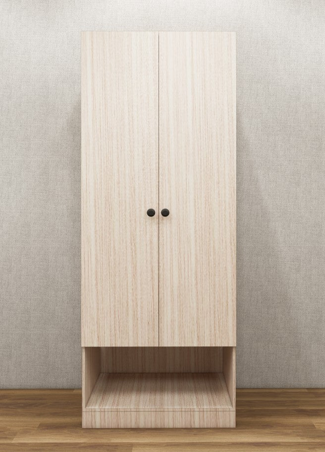 Modern Oak Finish Compact Two Door Design with Bottom Shelf
