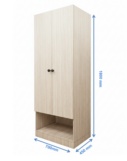 Modern Oak Finish Compact Two Door Design with Bottom Shelf
