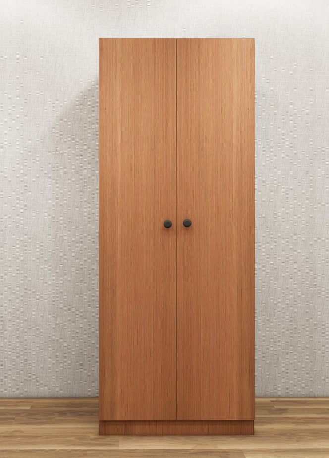 Burma Teak & Wool White Finish Two Door Wardrobe – Minimalist Space-Saving Design