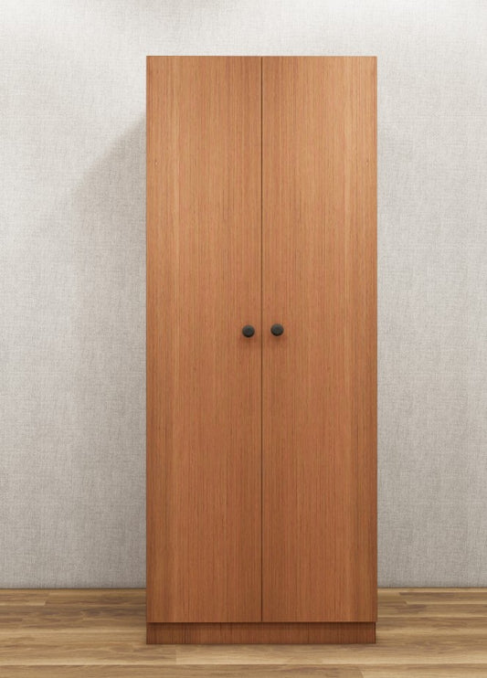 Burma Teak & Wool White Finish Two Door Wardrobe – Minimalist Space-Saving Design