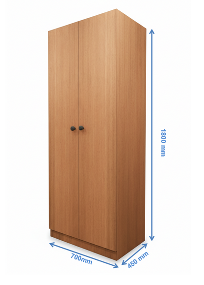 Burma Teak & Wool White Finish Two Door Wardrobe – Minimalist Space-Saving Design