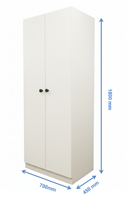Wool White Finish Two Door Wardrobe – Minimalist Space-Saving Design