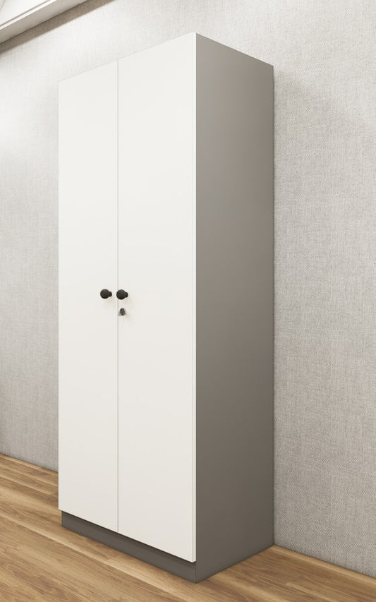 Wool White & Dust Finish Wardrobe – Sleek Two Door Storage with Hanging Space