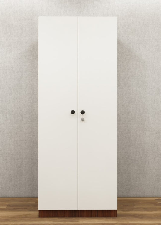 American Walnut & Wool White Finish Wardrobe – Sleek Two Door Storage with Hanging Space